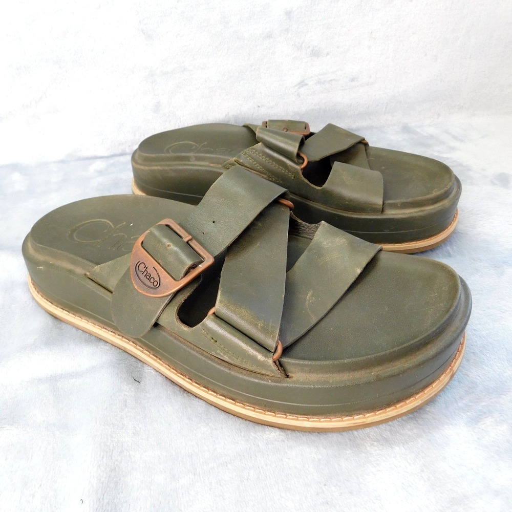 Chaco Towne Sandals Womens 9 Olive Green Chunky Platform Slides Shoes JCH109486